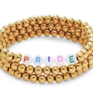 PRIDE Kandi 18k Gold Plated Titanium 3 Piece Eye Candy LA Luxe Bead Bracelet Set